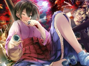 安卓动漫 动漫少女 喝酒 插画手机壁纸