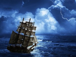 安卓风景 帆船 大海 闪电手机壁纸