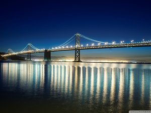 安卓风景 城市 美国 旧金山-奥克兰海湾大桥 夜景手机壁纸