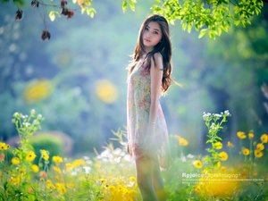 安卓花间精灵 美女 摄影 宽屏 精灵 花手机壁纸