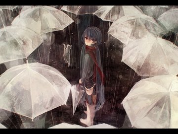 动漫 动漫少女 雨天 插画