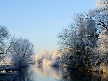 风景 雪景 树林 河流