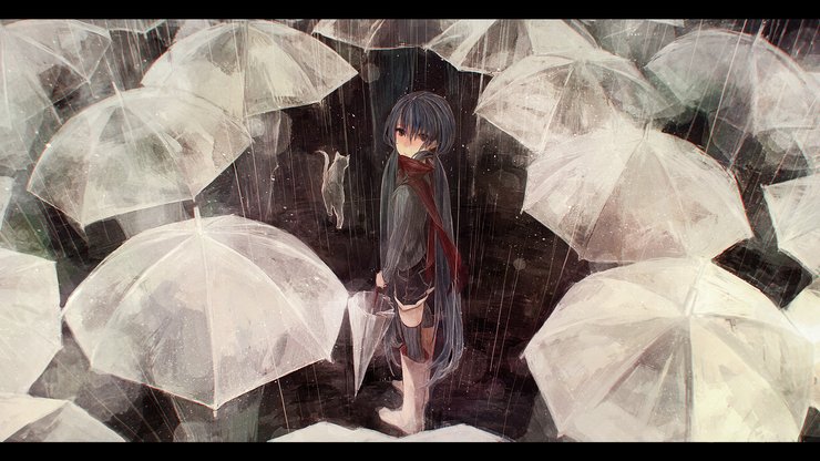 动漫 动漫少女 雨天 插画