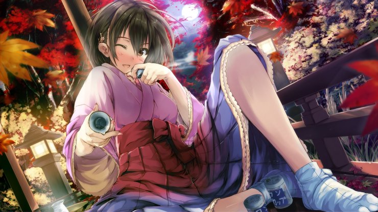 安卓手机动漫 动漫少女 喝酒 插画高清壁纸
