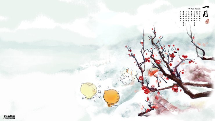 安卓手机动漫 CC猫 原创 节气 CC猫一月腊梅花高清壁纸