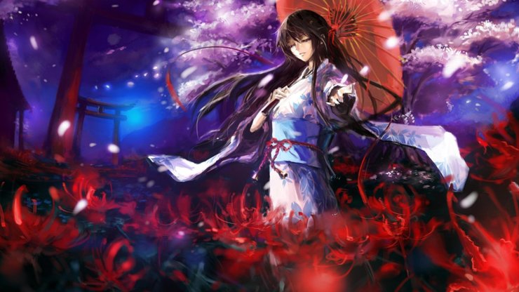 安卓手机动漫 卡通 手绘 少女 和服高清壁纸