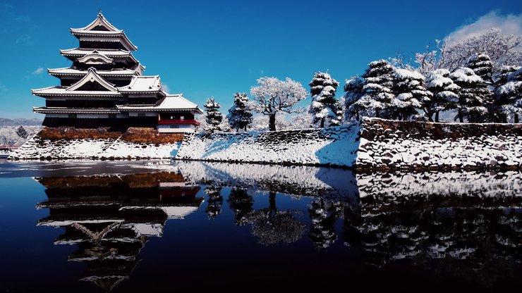 安卓手机风景 旅游 日本 松本城 冬天 雪景高清壁纸